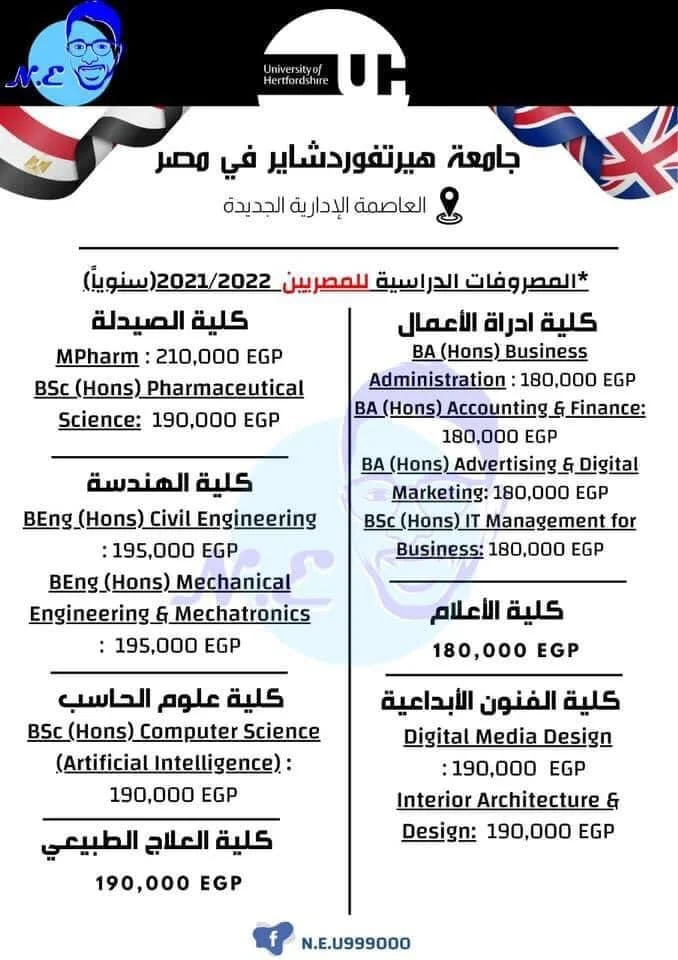 مصروفات كليات جامعة هيرتفوردشاير