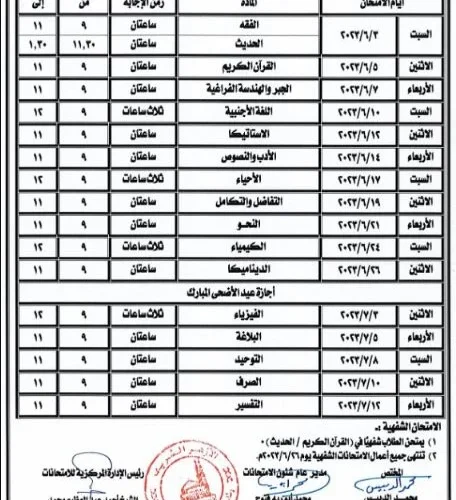 عاااجل .. جدول امتحانات الثانوية العامة والازهرية 2024 «علمي وأدبي»